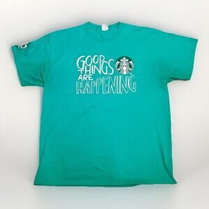 Starbucks Good Things Are Happening Green Graphic T Shirt Mens XL Short Sleeve